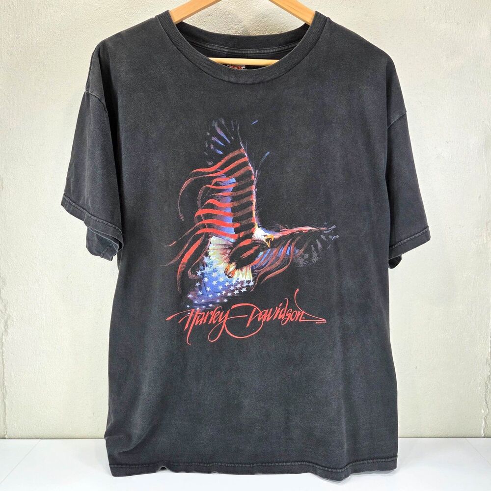 Vintage 2000 Harley Davidson Eagle Faded Black Y2K Shirt Sz 2XL